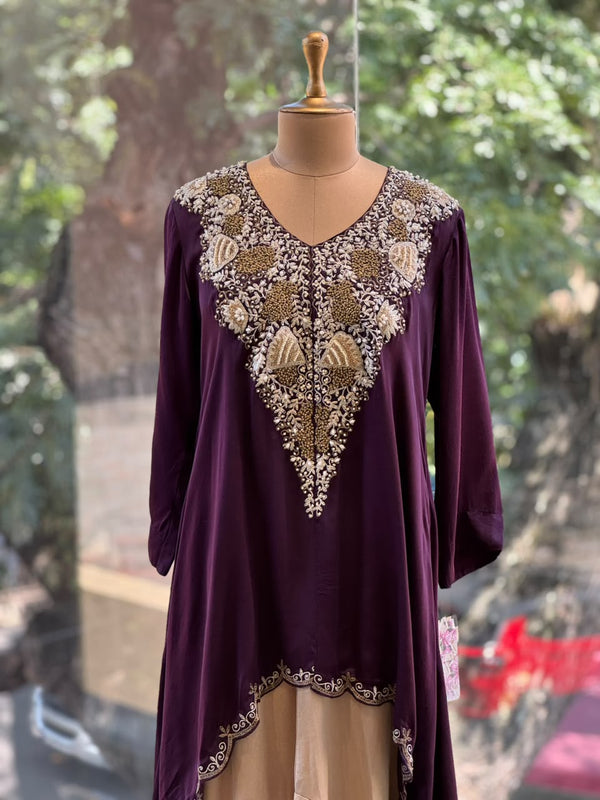 Purple Hand Work Harem Set