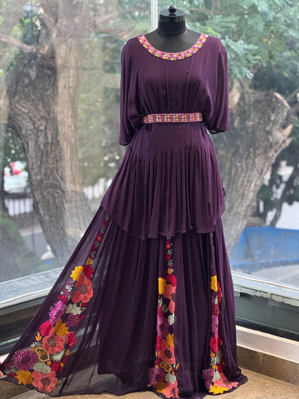 Purple Intricate Work Gown
