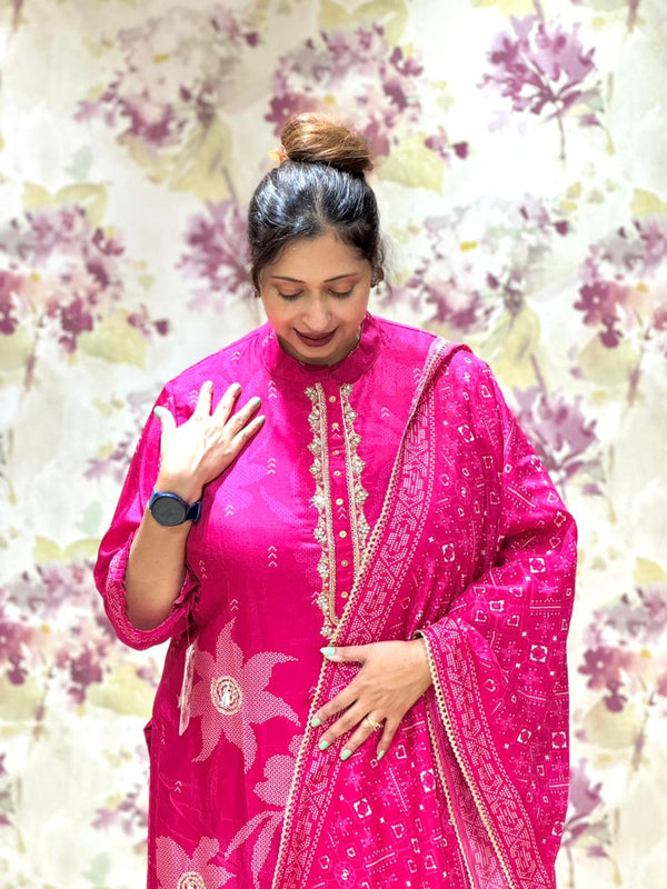Pink Printed Dupatta Set