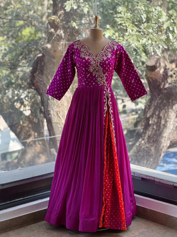 Purple Bandhej Gown