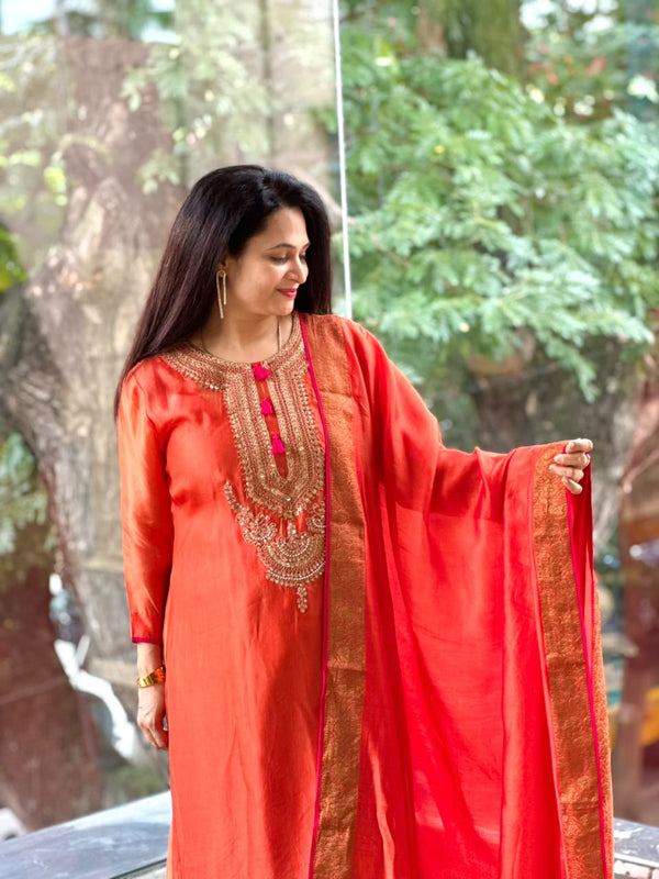 Orange Organza Suit