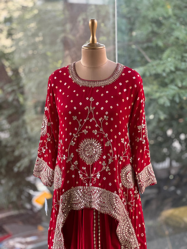 Red Bandhej Skirt Set