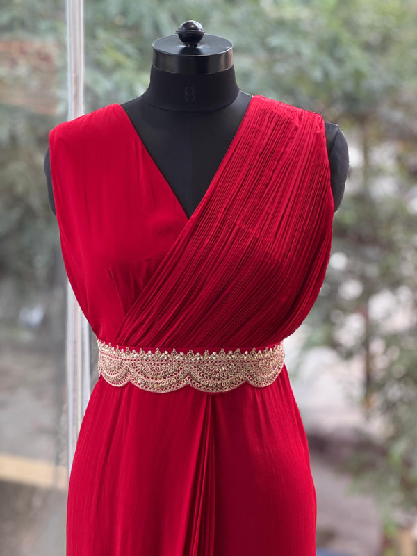 Red Bandhej Cape Set