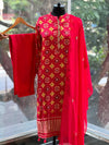 Red Patola Gajjee Silk Suit Set