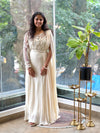 Off White Intricate Work Drape Gown