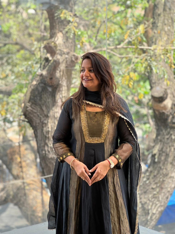Black Tissue Panel Dupatta Set
