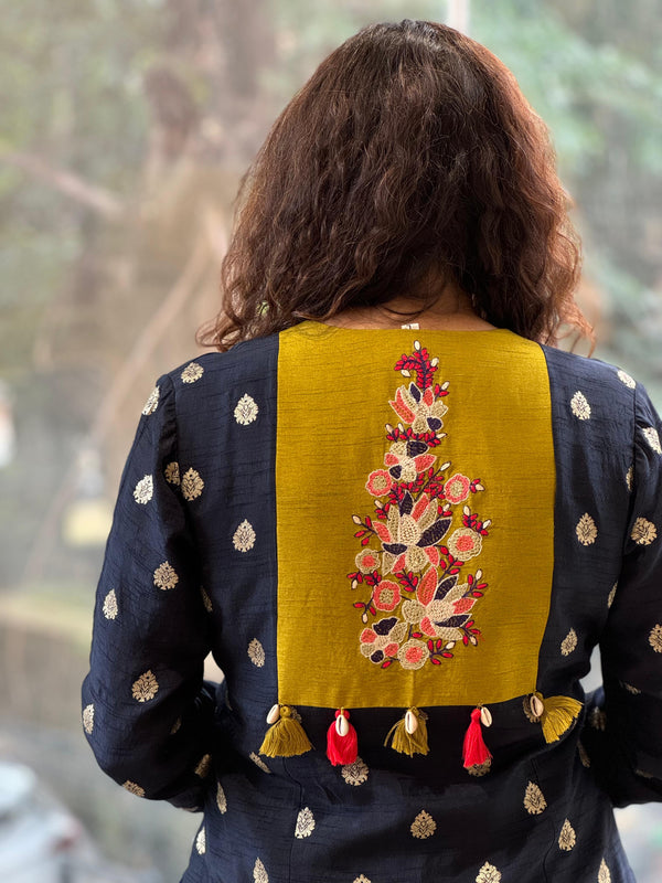 Navy Blue Embroidered Banarasi Co Ord