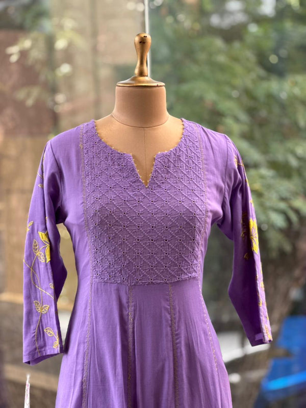 Purple Kota Dupatta Set