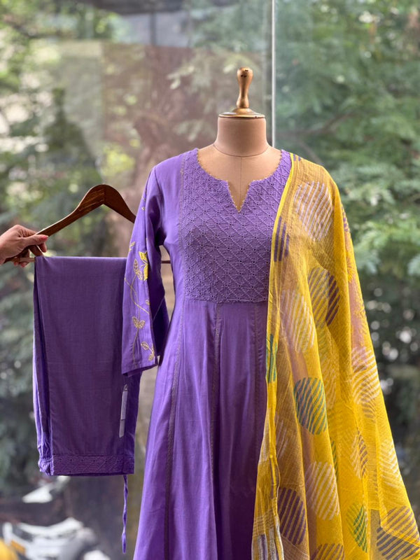 Purple Kota Dupatta Set