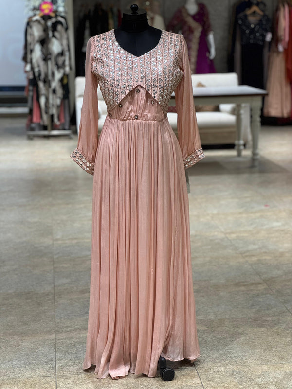 Peach Mirror Work Gown