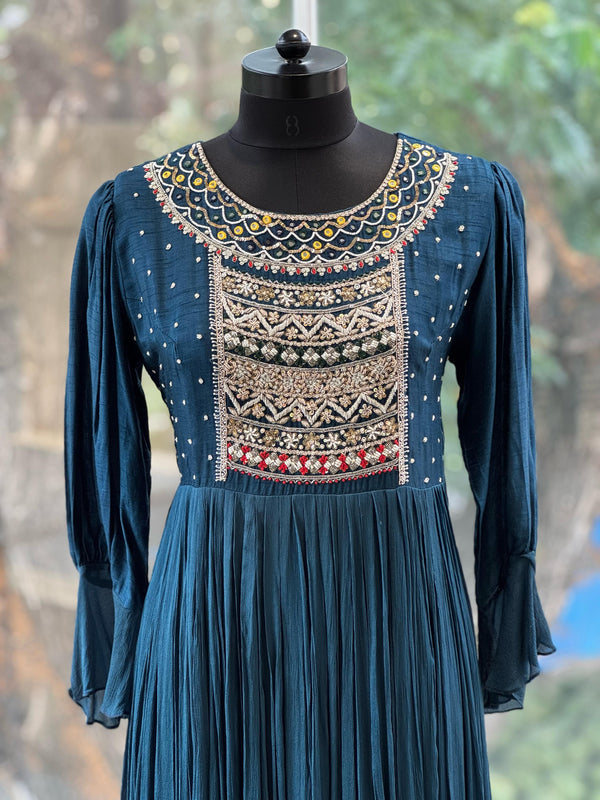 Blue Intricate Yolk Gown