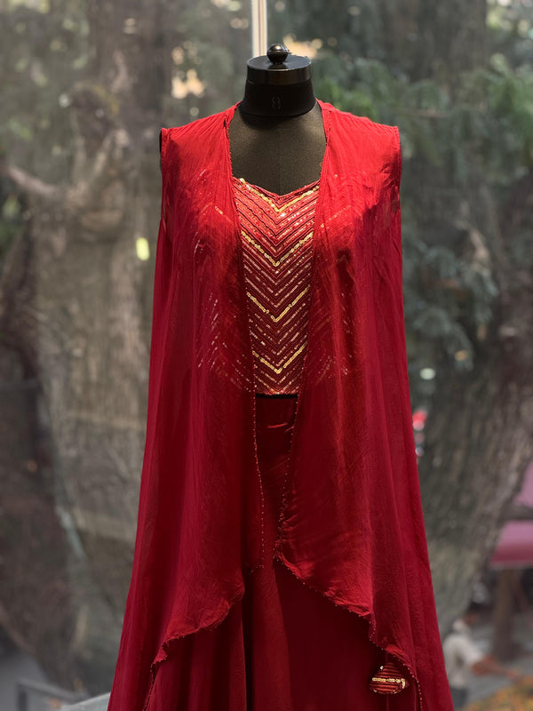 Maroon Taari Work Lehenga Set