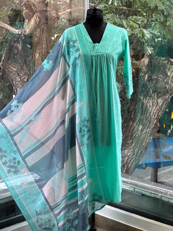 Sea Green Mul Dupatta Set