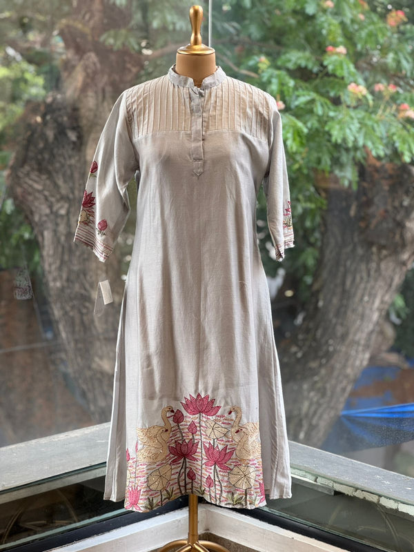 Grey Chanderi Silk Dupatta Set