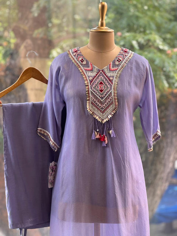 Mauve Tissue Kaftan Set