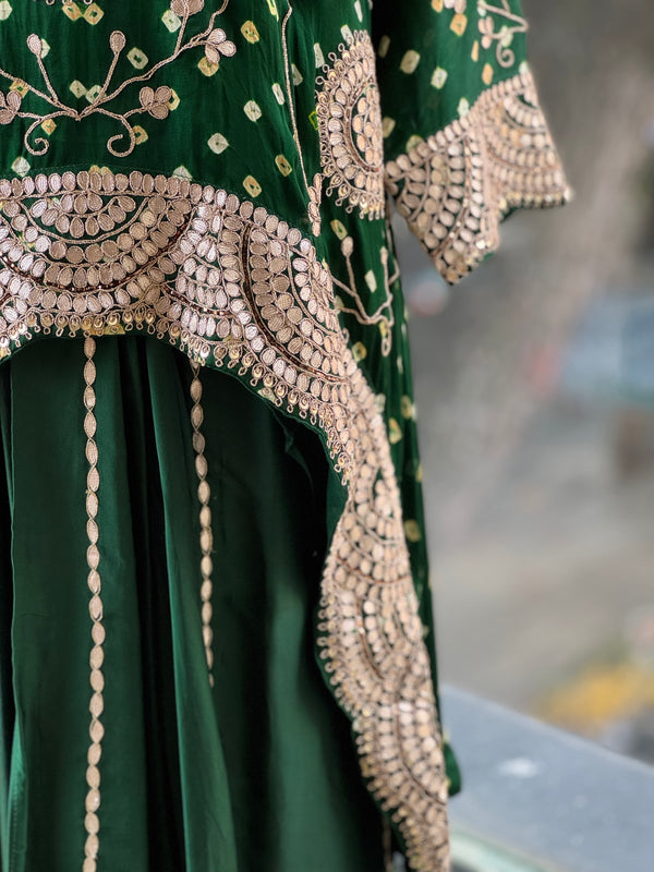 Green Bandhej Skirt Set