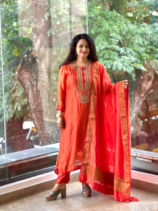 Orange Organza Suit
