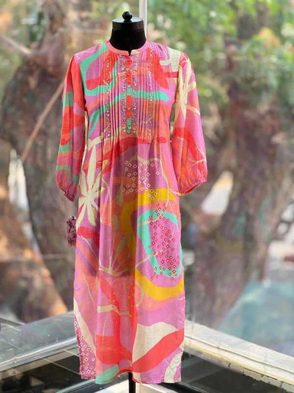 Pink Abstract Print Suit