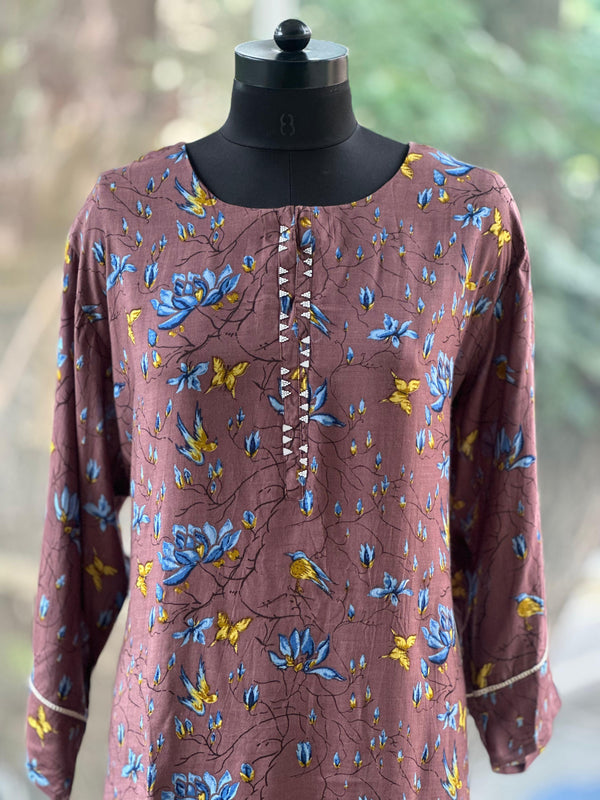 Brown Floral Print Kurta