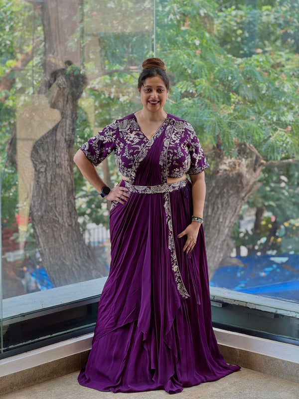Purple Pre Drape Saree