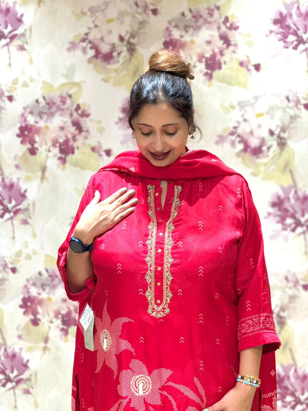 Red Printed Dupatta Set