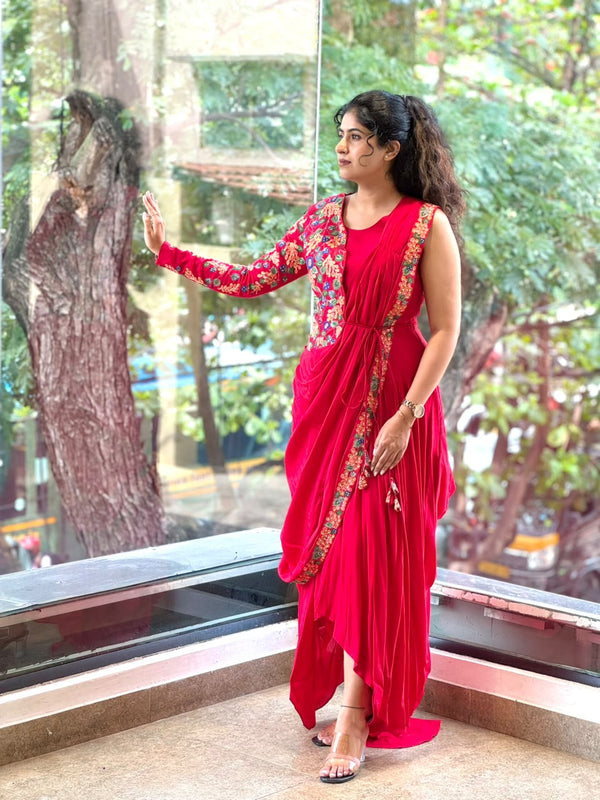 Red Embroidered Drape Set