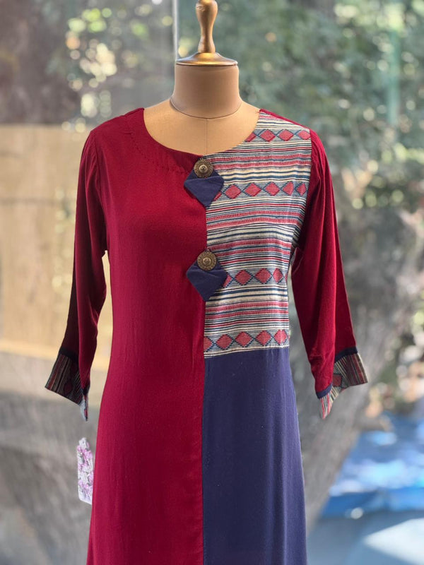 Maroon Color Block Tunic