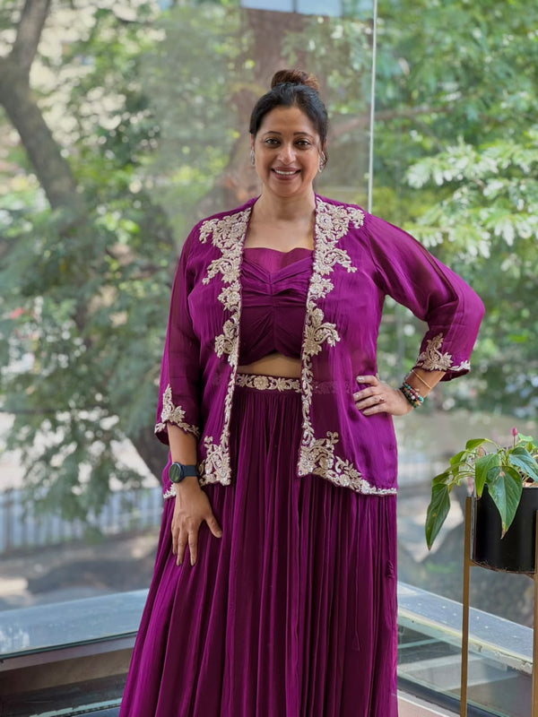 Purle Intricate Work Skirt Set