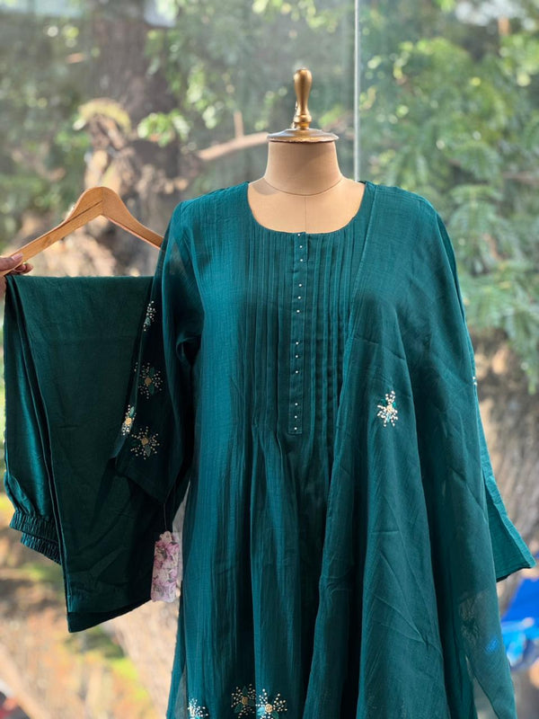 Teal Blue Mul Chanderi Suit