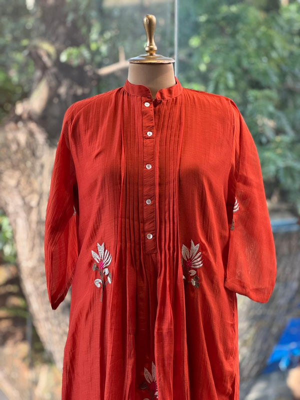 Rust Mul Chanderi Dupatta Set