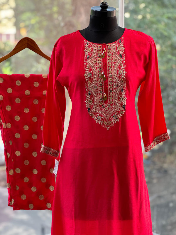 Red Yolk Zardozi Work Co Ord