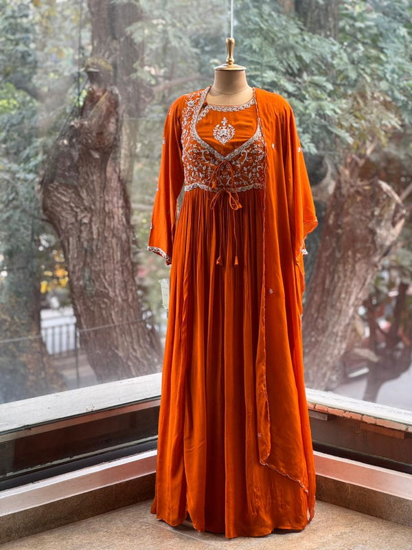 Orange Intricate Yolk Gown