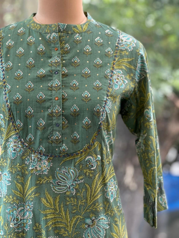 Green Floral Dupatta Set