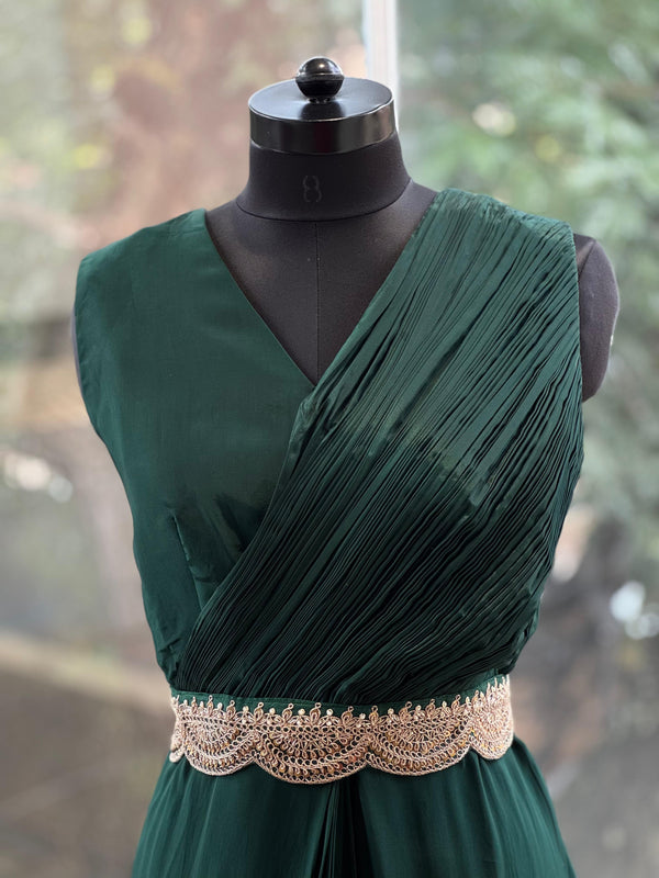 Green Bandhej Cape Set