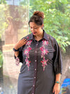 Black Denim Embroidered Tunic