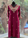 Purple Yolk Embroidered Suit Set