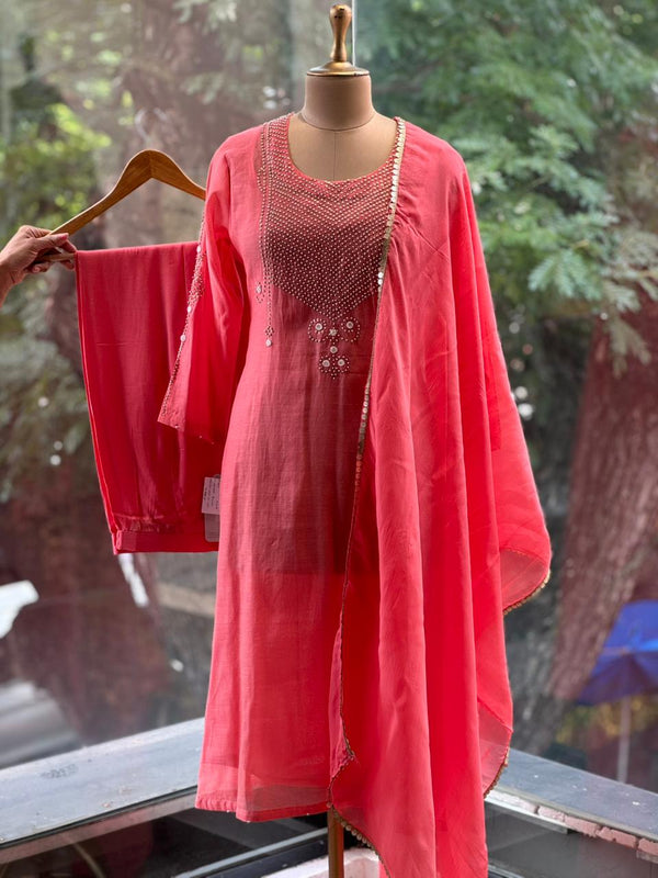 Peach Mul Knot Work Suit
