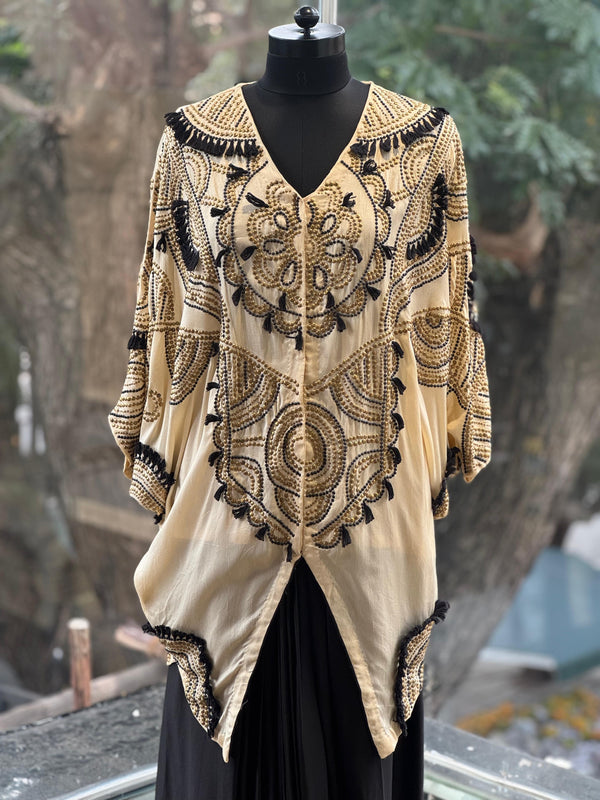 Beige Intricate Work Skirt Set