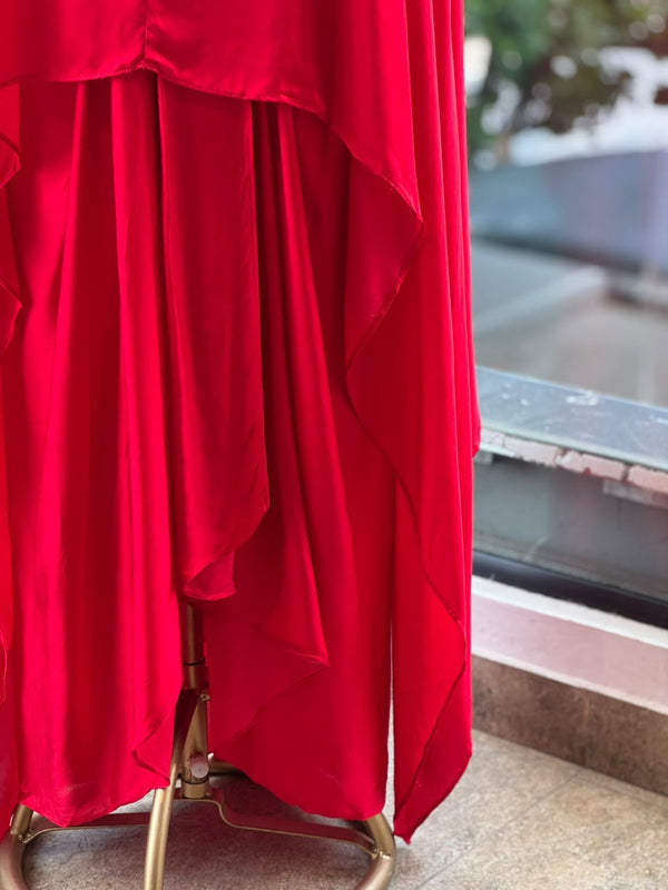 Red Intricate Yoke Cape Set