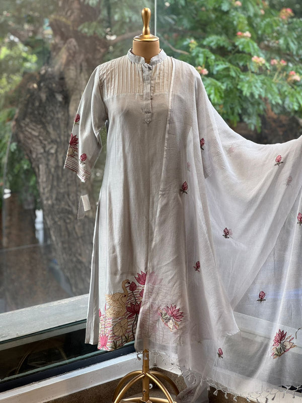 Grey Chanderi Silk Dupatta Set
