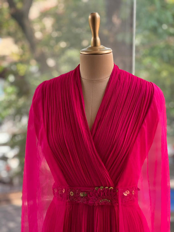 Pink Tail Sleeves Gown