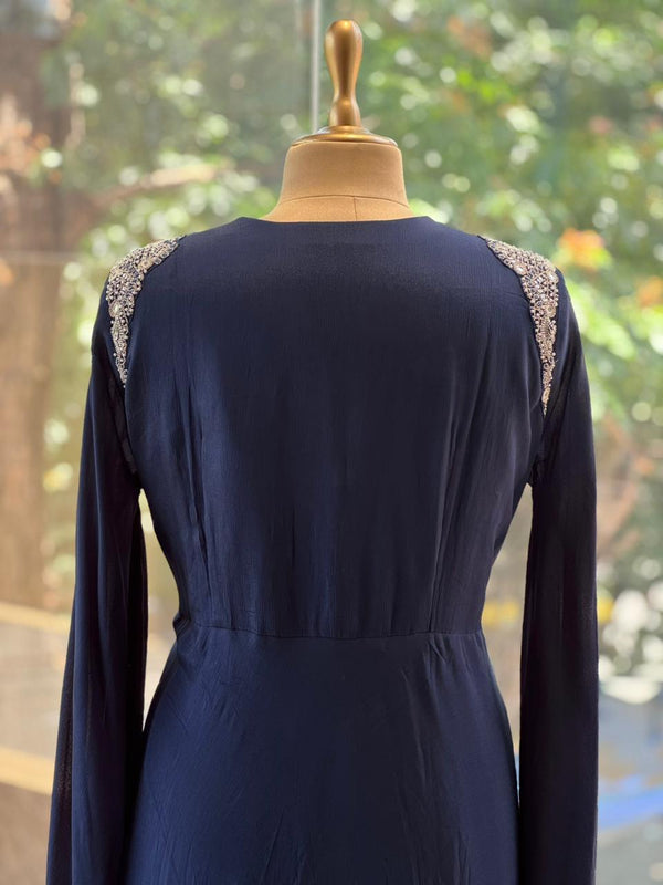 Blue Tail Sleeves Gown