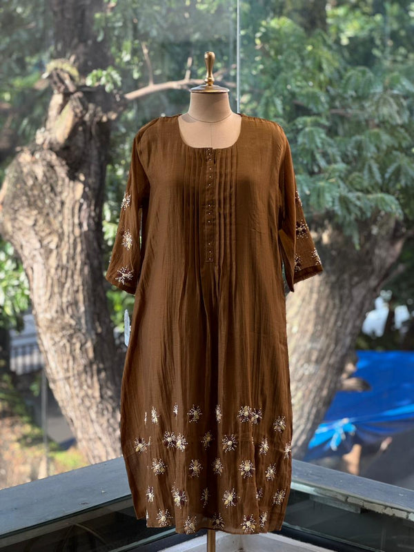 Brown Mul Chanderi Suit