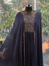 Navy Blue Pipe Work Gown