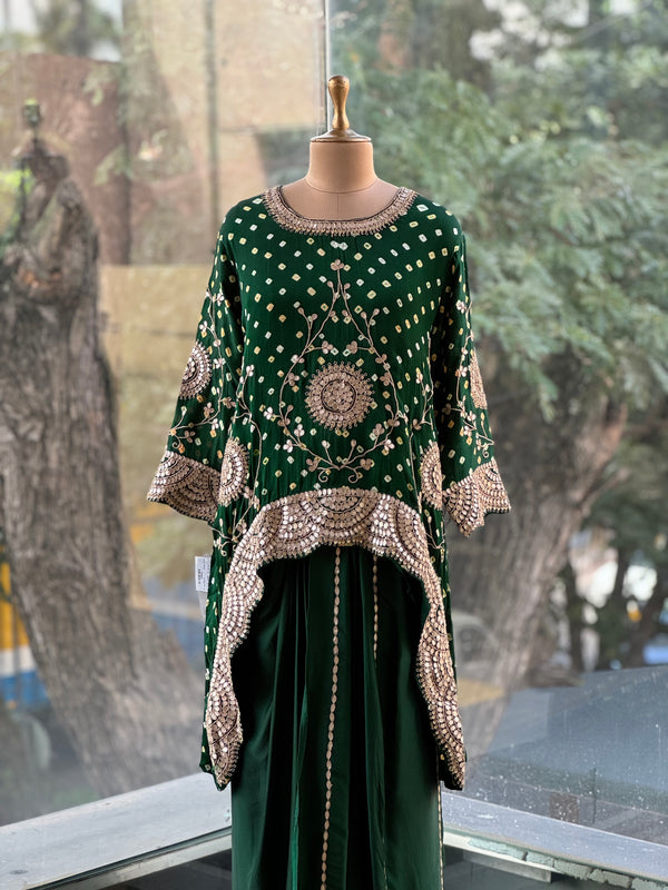 Green Bandhej Skirt Set
