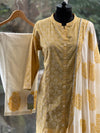 Yellow Block Print Dupatta Set