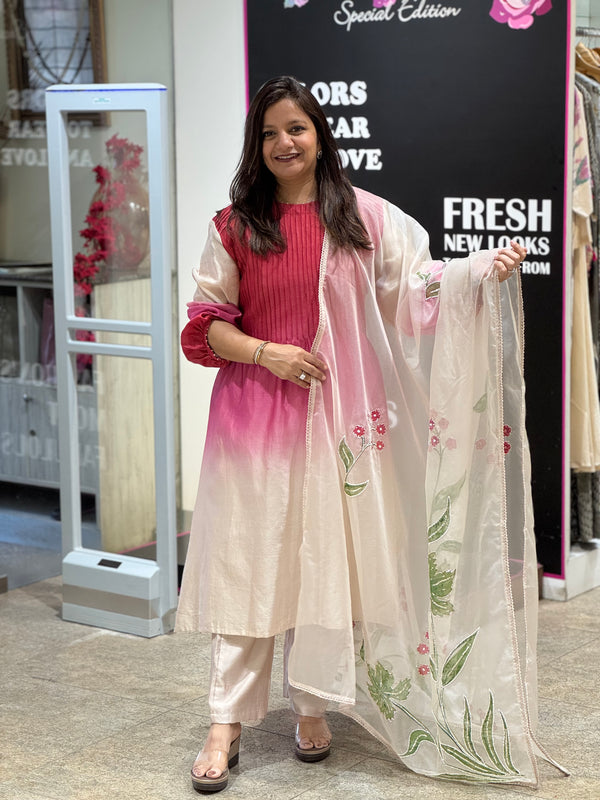 Red Chanderi Silk Shaded Suit