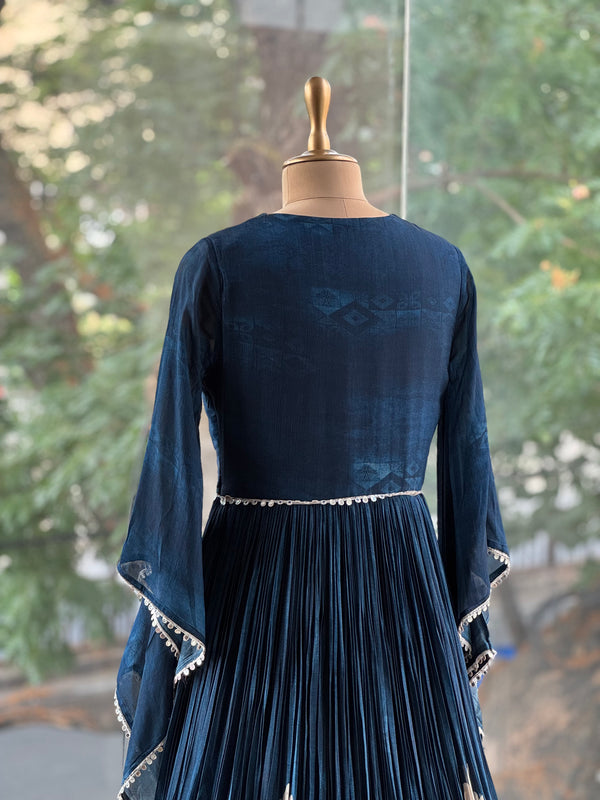 Blue Digital Print Gown