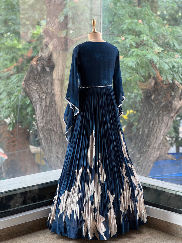 Blue Digital Print Gown