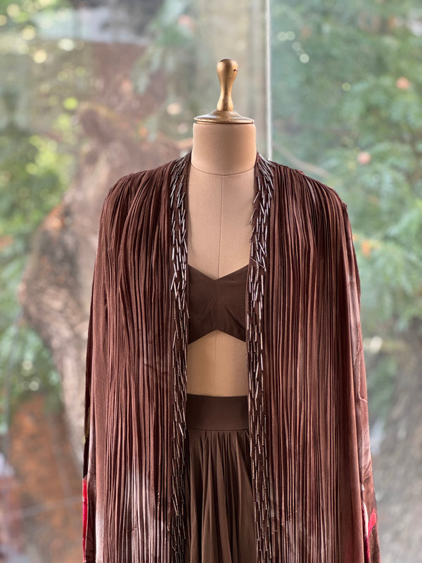 Brown Digital Print Cape Set
